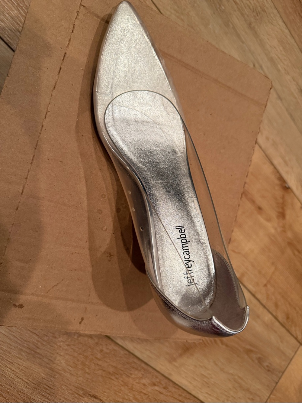 Jeffrey Campbell Silver Pointed Toe Pump with Clear Sides